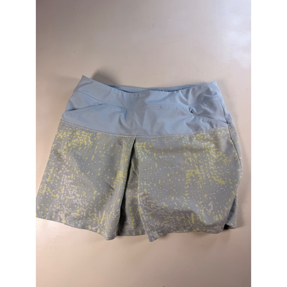 Adidas Golf Skort Women XS Blue Yellow Excellent Splatter Print Mesh Activewear